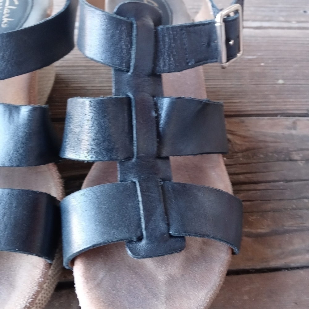 Clarks Artisan Women’s Sandals Size 10 M Black Lea - Picture 5 of 9
